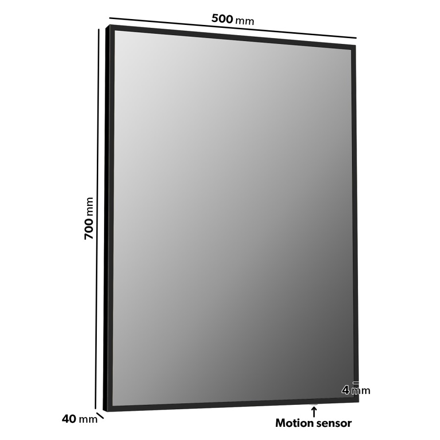 GRADE A1 - Rectangular Black Backlit LED Heated Bathroom Mirror 500 x 700mm -Taurus 