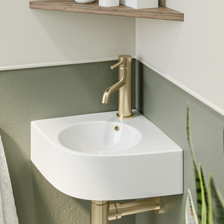 GRADE A1 - White Wall Hung Corner Basin 440mm - Theo