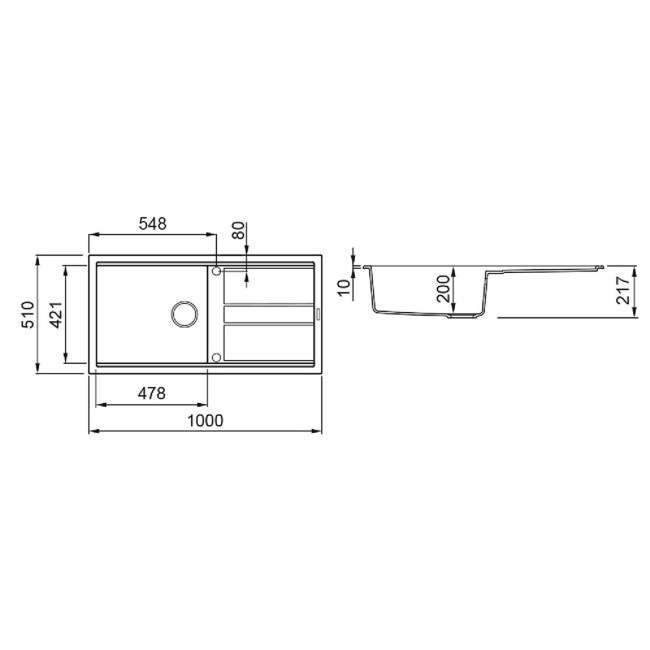 Rangemaster Topaz Single Bowl Inset Grey Granite Kitchen Sink- 1000mm x 510mm