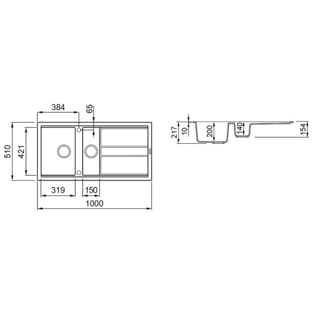 Rangemaster Topaz 1.5 Bowl Inset Grey Granite Kitchen Sink- 1000mm x 510mm