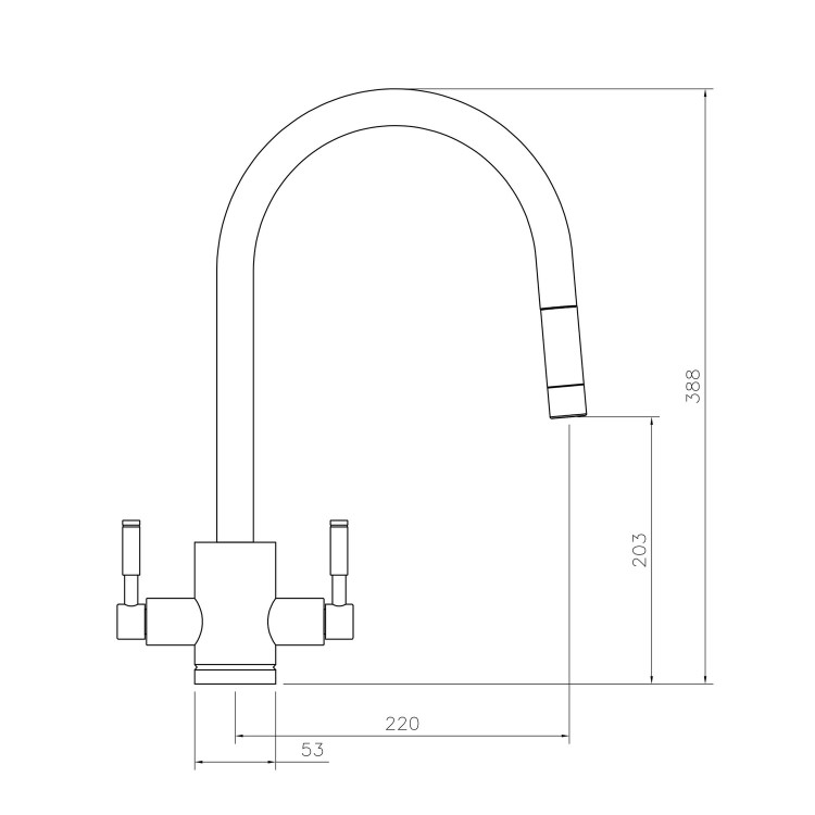 Rangemaster Aquatrend Dual Lever Monobloc Pull Out Kitchen Tap- Nickel