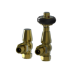 Maesta Antique Brass Traditional TRV Angled Thermostatic Radiator Valves With Lockshield