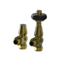 Maesta Antique Brass Traditional TRV Angled Thermostatic Radiator Valves With Lockshield