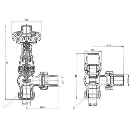 Maesta Antique Brass Traditional TRV Angled Thermostatic Radiator Valves With Lockshield