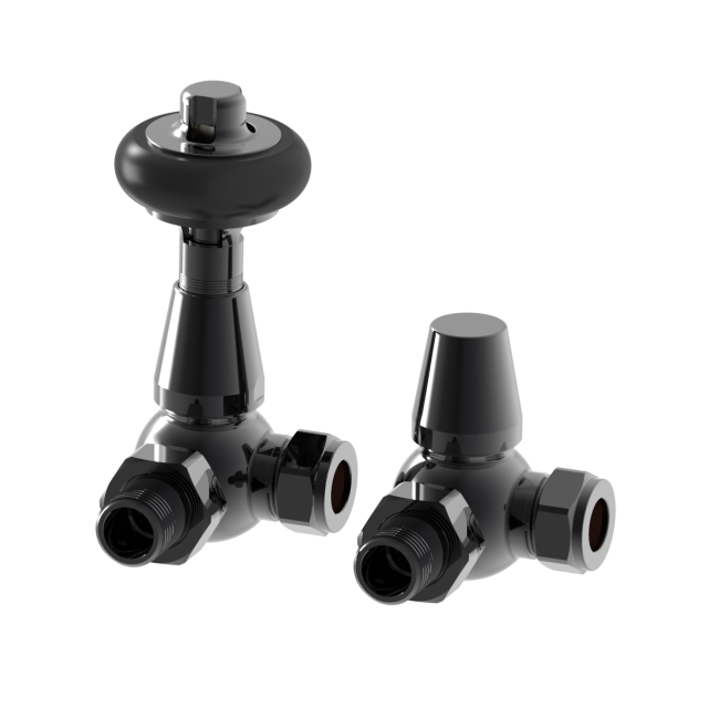 Maesta Black Nickel Traditional TRV Corner Thermostatic Radiator Valves With Lockshield