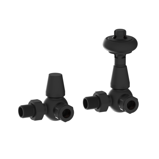 Maesta Matte Black Traditional TRV Corner Thermostatic Radiator Valves With Lockshield