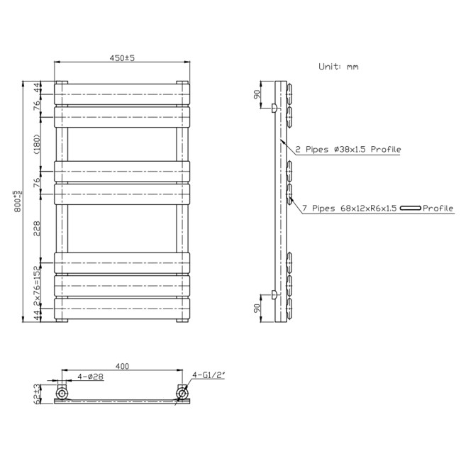 GRADE A1 - Brass Towel Radiator 800 x 450mm - Tundra