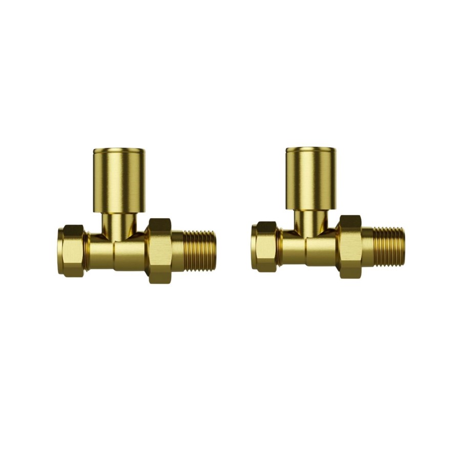 GRADE A2 - Brushed Brass Round Straight Radiator Valves - Tundra - For Pipework Which Comes From The Floor