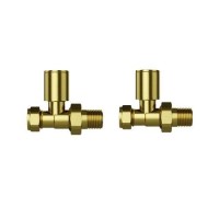 Brushed Brass Round Straight Radiator Valves - Tundra - For Pipework Which Comes From The Floor