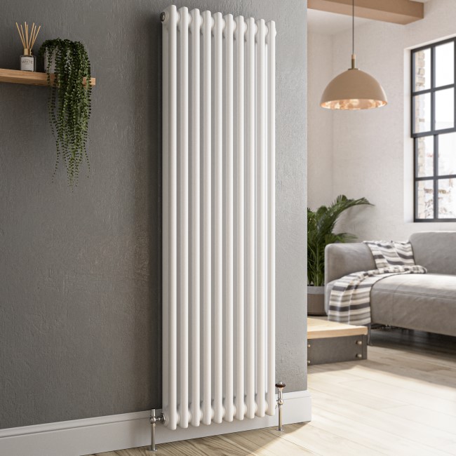 Reggio White Vertical Double Column Traditional Radiator 1500x470mm 3715 BTU - Cast Iron Style