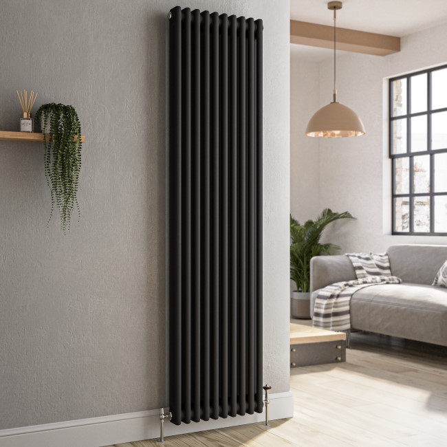 Reggio Midnight Black Vertical Double Column Traditional Radiator 1800x470mm 4399 BTU - Cast Iron Style