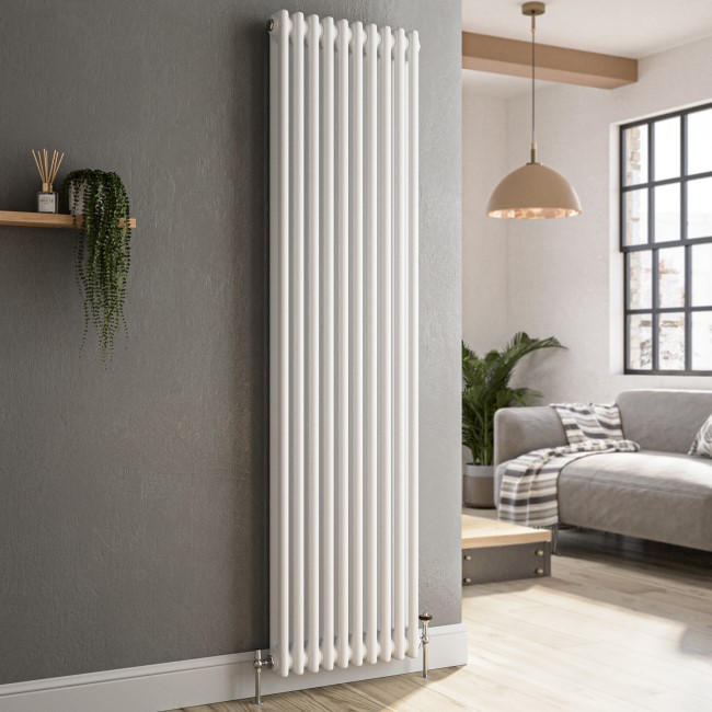 Reggio White Vertical Double Column Traditional Radiator 1800x470mm 4399 BTU - Cast Iron Style