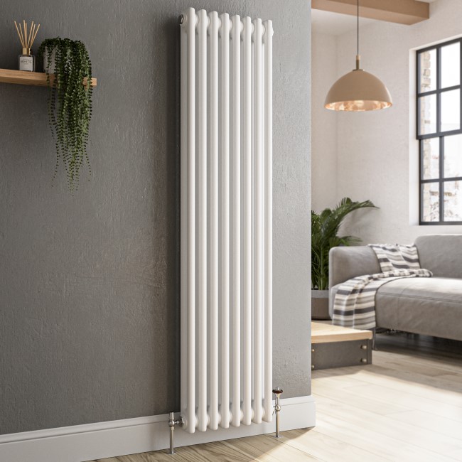 Reggio White Vertical Double Column Traditional Radiator 1500x380mm 2972 BTU - Cast Iron Style