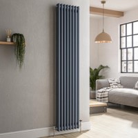 Reggio Anthracite Vertical Double Column Traditional Radiator 1800x380mm 3519 BTU - Cast Iron Style