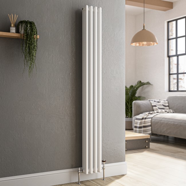 Reggio White Vertical Triple Column Traditional Radiator 1500x200mm 1875 BTU - Cast Iron Style