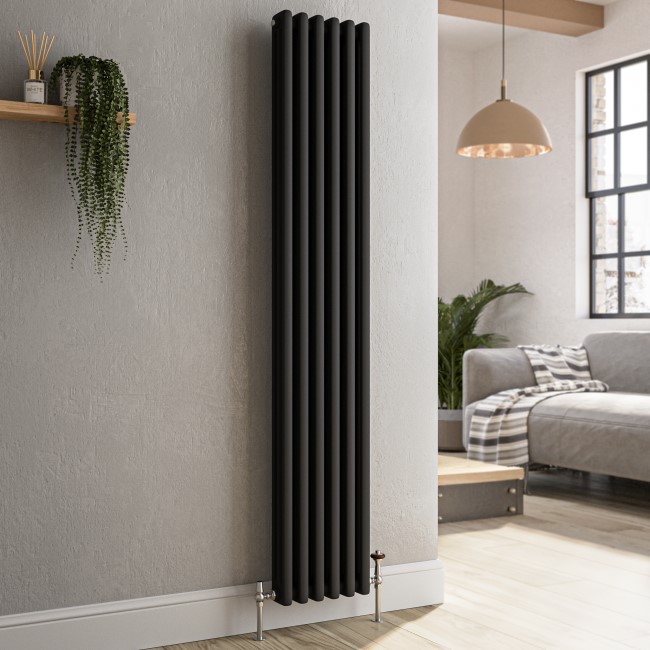 Reggio Midnight Black Vertical Triple Column Traditional Radiator 1500x290mm 2813 BTU - Cast Iron Style