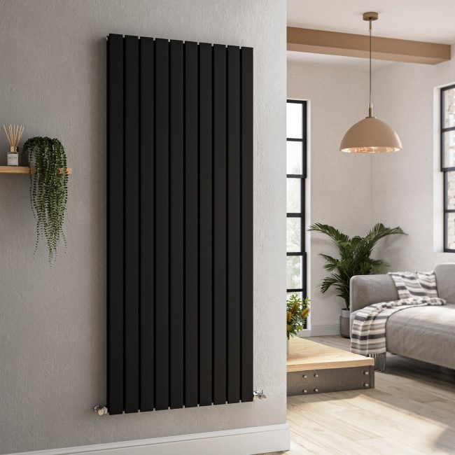 Riace Midnight Black Vertical Flat Designer Radiator 1600x680mm Double Panel 6145 BTU