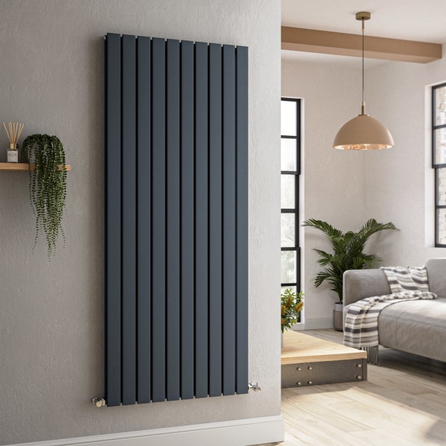 Riace Anthracite Vertical Flat Designer Radiator 1600x680mm Double Panel 6145 BTU