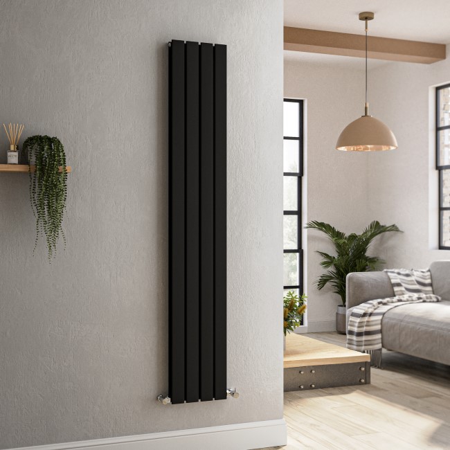 Riace Midnight Black Vertical Flat Designer Radiator 1600x272mm Double Panel 2458 BTU