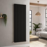 Riace Midnight Black Vertical Flat Designer Radiator 1600x544mm Double Panel 4916 BTU