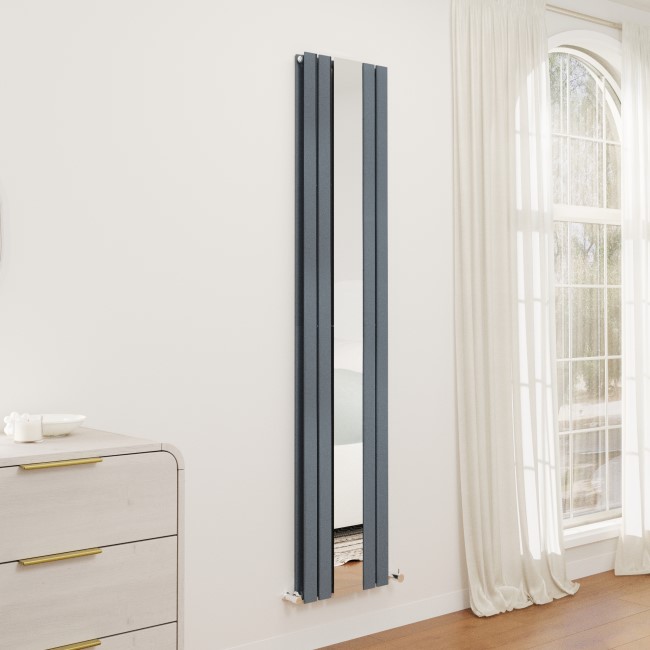 Specchio Anthracite Vertical Flat Designer Radiator with Mirror 1800x385mm Double Panel 3541 BTU