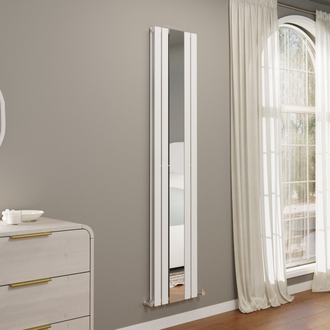 Specchio White Vertical Flat Designer Radiator with Mirror 1800x385mm Double Panel 3541 BTU