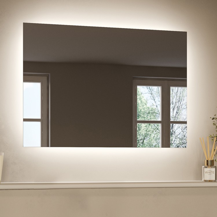 Rectangular Backlit Heated Bathroom Mirror with Lights & Bluetooth Speaker 700 x 500mm - Vela