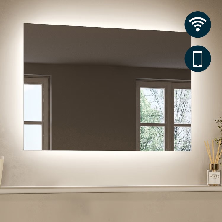 Rectangular Backlit Heated Bathroom Mirror with Lights & Bluetooth Speaker 700 x 500mm - Vela