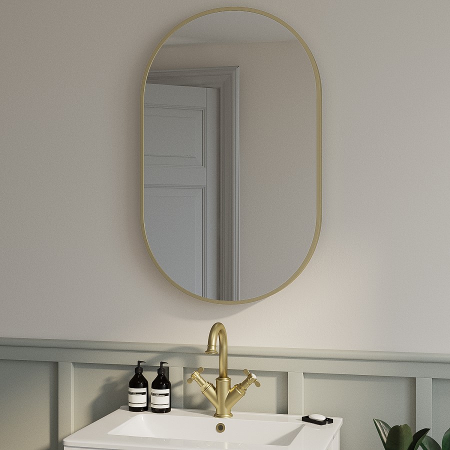 Oval Brass Backlit Heated Bathroom Mirror with Lights 500 x 800mm - Venus