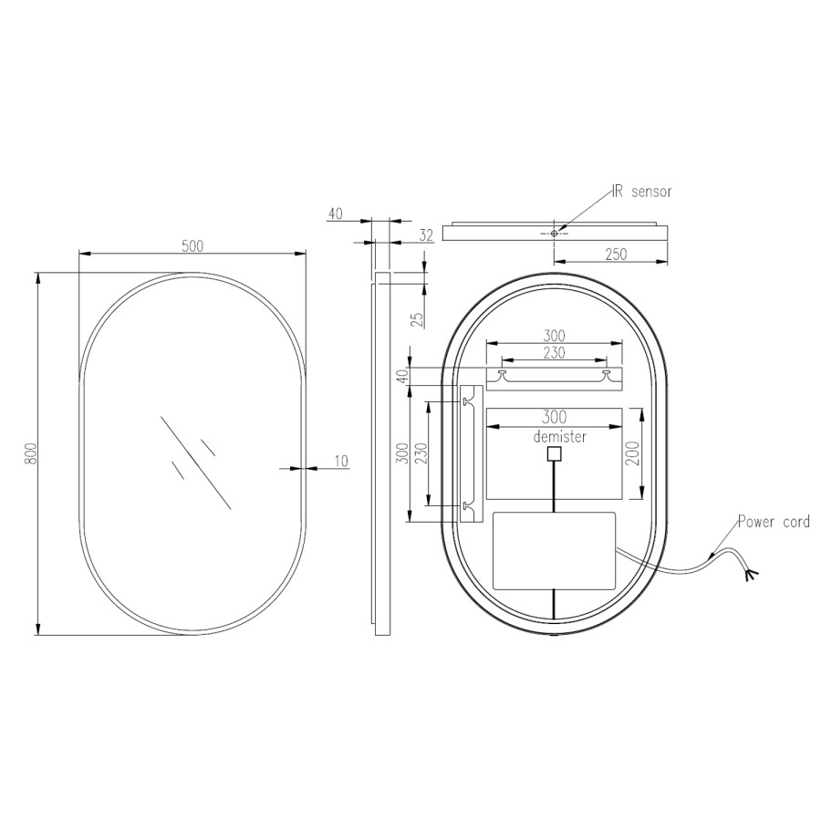 Oval Brass Backlit Heated Bathroom Mirror with Lights 500 x 800mm - Venus