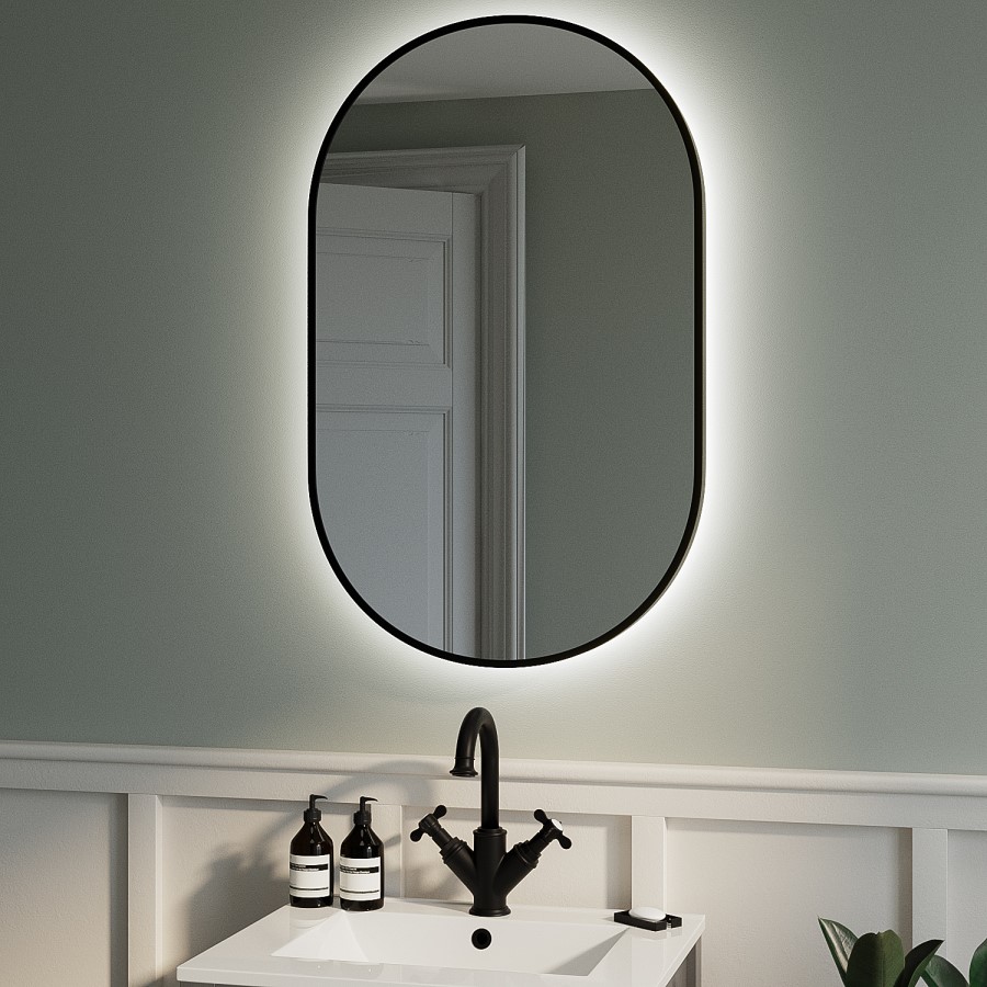 GRADE A1 - Oval Black Backlit LED Heated Bathroom Mirror 500 x 800mm - Venus