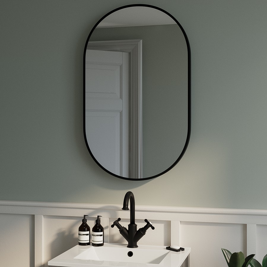 GRADE A1 - Oval Black Backlit LED Heated Bathroom Mirror 500 x 800mm - Venus