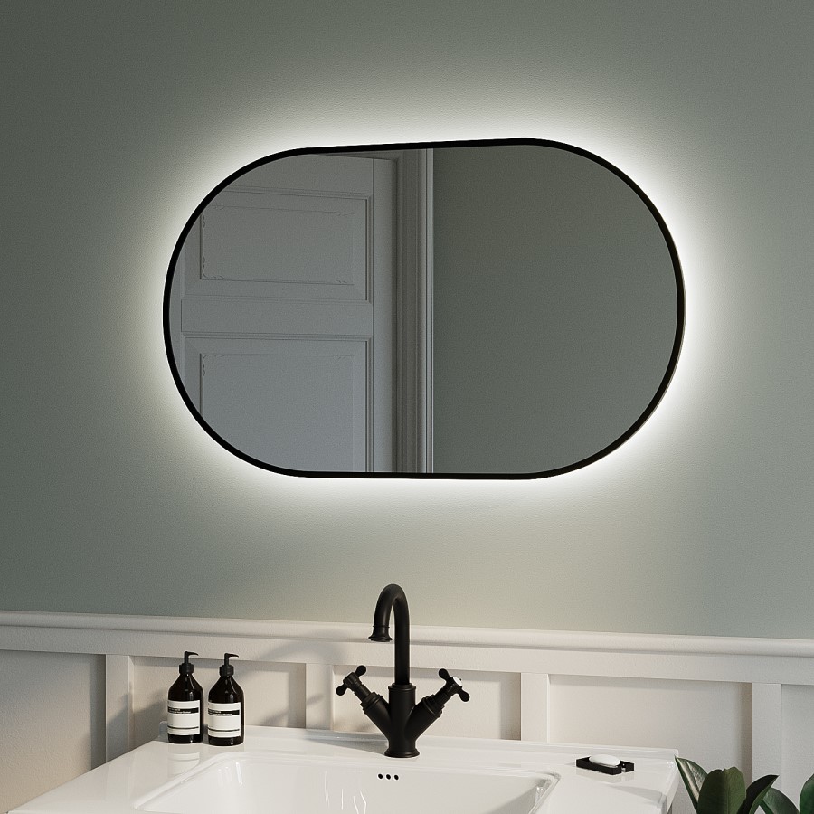 GRADE A1 - Oval Black Backlit LED Heated Bathroom Mirror 500 x 800mm - Venus