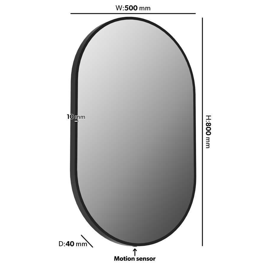 GRADE A1 - Oval Black Backlit LED Heated Bathroom Mirror 500 x 800mm - Venus