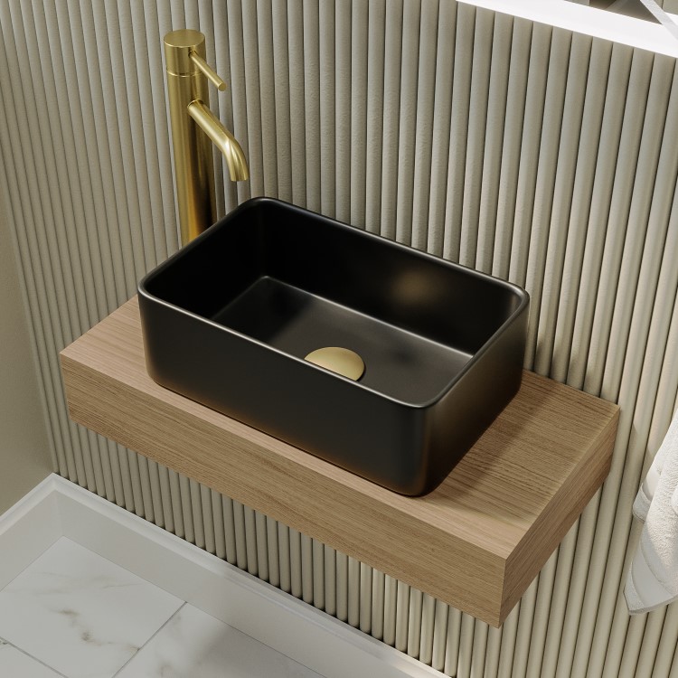 Matt Black Rectangular Countertop Basin 361mm - Vida