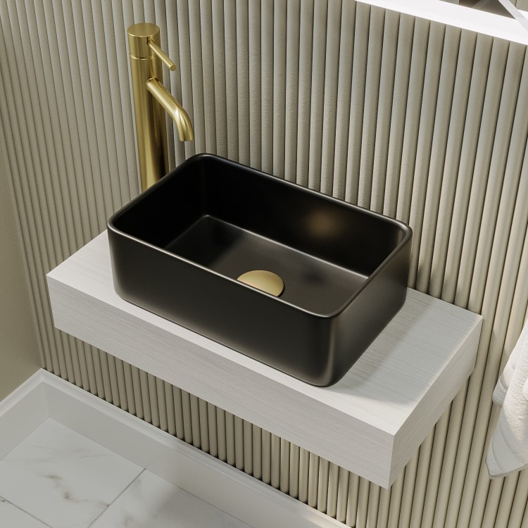 Matt Black Rectangular Countertop Basin 361mm - Vida