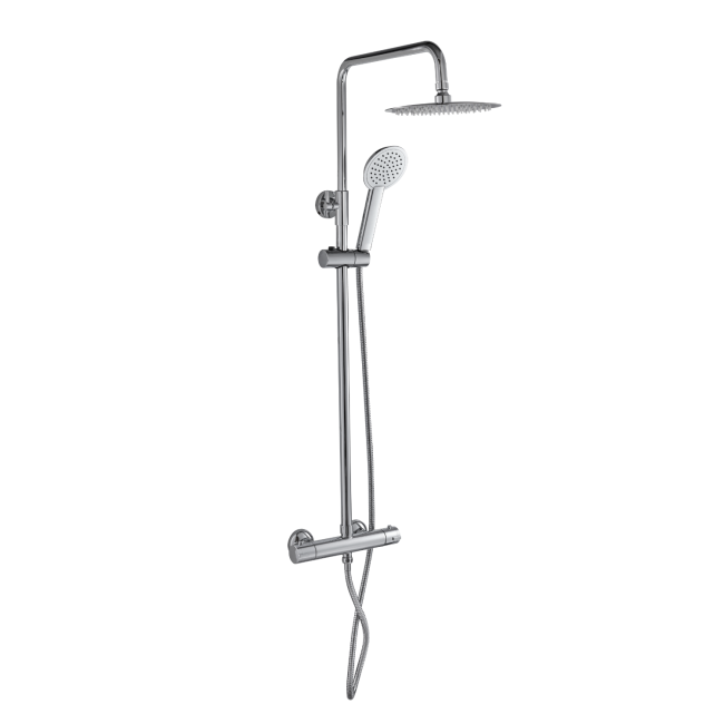 Chrome Round Thermostatic Bar Mixer Shower Set with Slide Rail Kit & Hand Shower - Vira