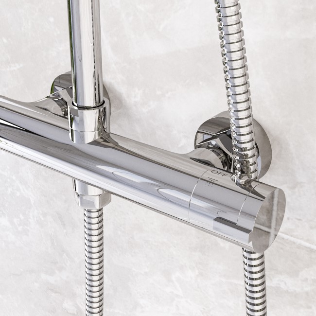 Chrome Round Thermostatic Bar Mixer Shower Set with Slide Rail Kit & Hand Shower - Vira