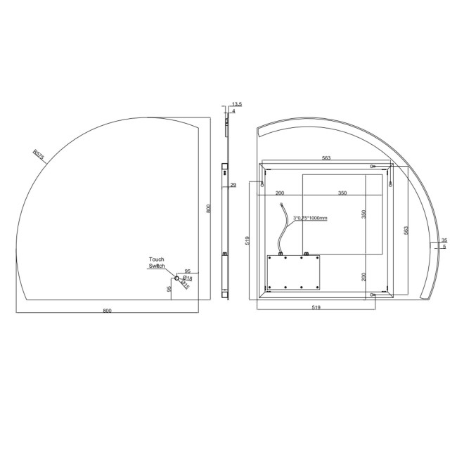 Half Circle Backlit Heated Bathroom Mirror with Lights 800mm – Virgo