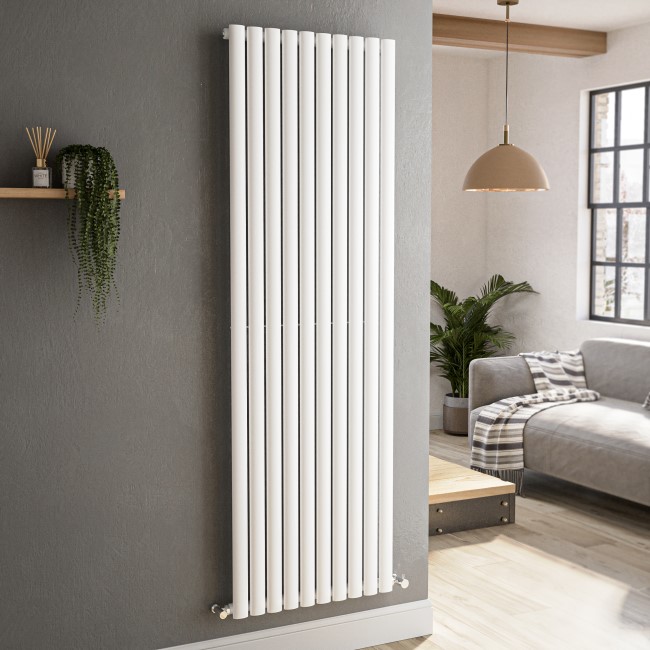 Sorrento White Vertical Oval Designer Radiator 1800x590mm Single Panel 4216 BTU