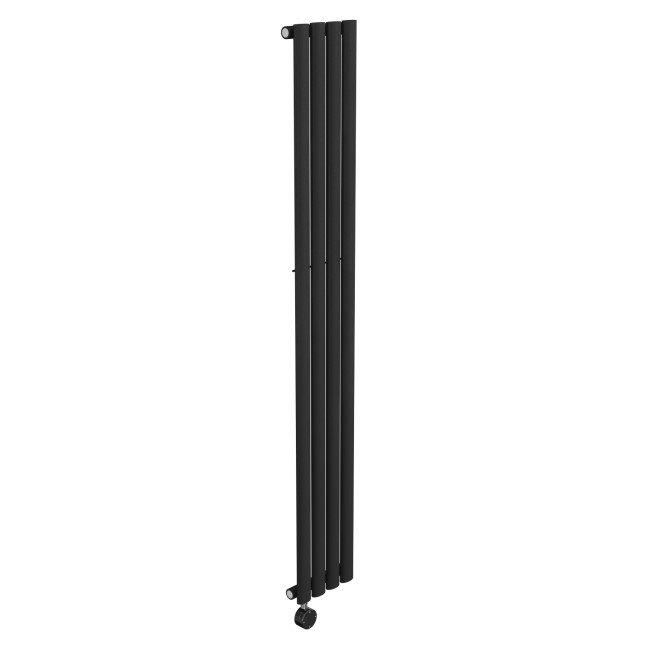 Midnight Black Electric Vertical Designer Radiator 1kW with Wi-Fi Thermostat - H1600xW236mm - IPX4 Bathroom Safe