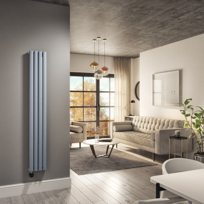 Light Grey Electric Vertical Designer Radiator 1kW with Wi-Fi Thermostat - H1600xW236mm - IPX4 Bathroom Safe