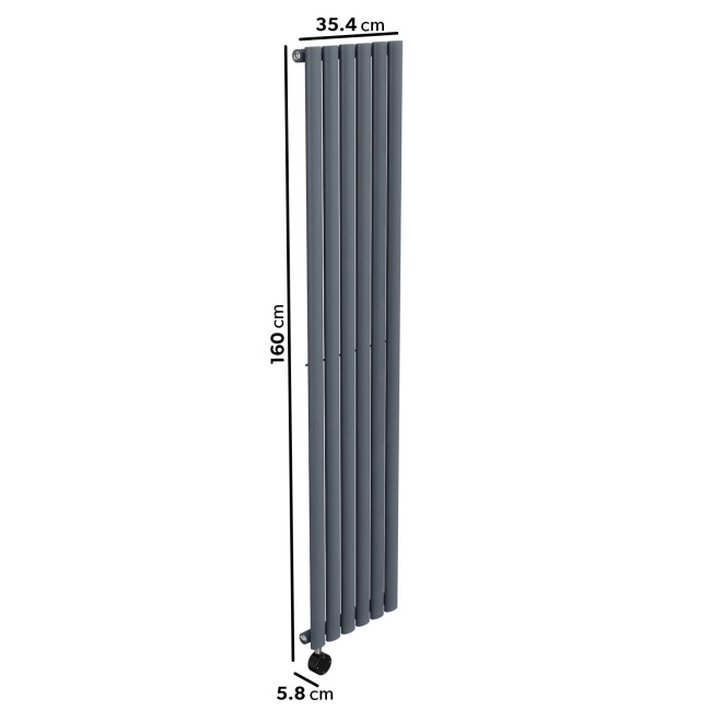 Anthracite Electric Vertical Designer Radiator 1kW with Wi-Fi Thermostat - H1600xW354mm - IPX4 Bathroom Safe