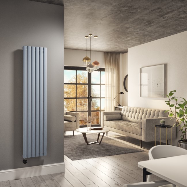 Light Grey Electric Vertical Designer Radiator 1kW with Wi-Fi Thermostat - H1600xW354mm - IPX4 Bathroom Safe