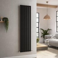 Riace Midnight Black Vertical Flat Designer Radiator 1600x408mm Single Panel 2442 BTU