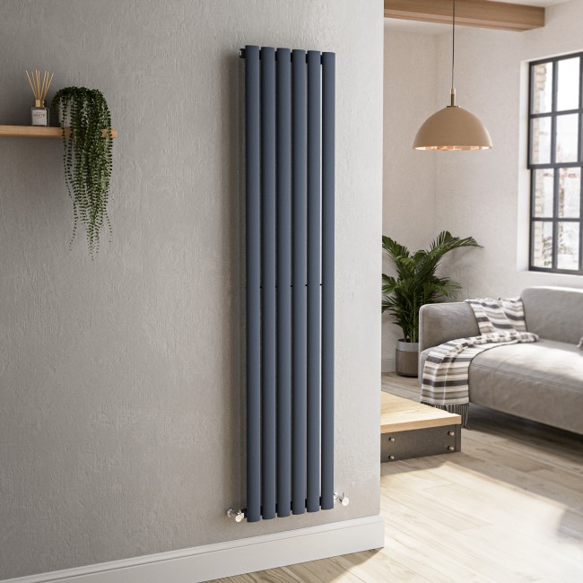 Sorrento Anthracite Vertical Oval Designer Radiator 1600x354mm Single Panel 2282 BTU