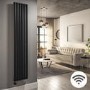 Midnight Black Electric Vertical Designer Radiator 2kW with Wi-Fi Thermostat - H1800xW354mm - IPX4 Bathroom Safe