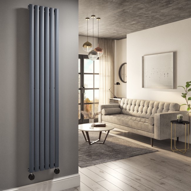 Anthracite Electric Vertical Designer Radiator 2kW with Wi-Fi Thermostat - H1800xW354mm - IPX4 Bathroom Safe