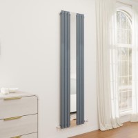 Specchio Anthracite Vertical Oval Designer Radiator with Mirror 1800x500mm Single Panel 2680 BTU