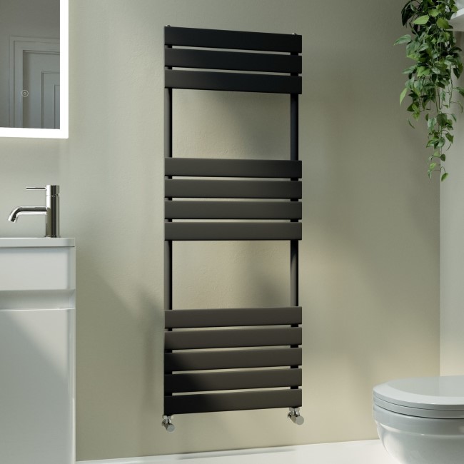 Riace Midnight Black Vertical Flat Towel Radiator 1200x450mm Single Panel 1621 BTU